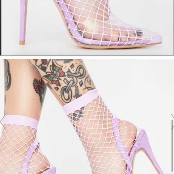 Public Desire - Lavender Fishnet Heels/Stilettos 💜Like New💜 Size 7/fits 7-8 - Picture 5 of 11